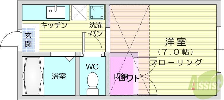 ホワイトキャッスル17番館(1K/2階)の間取り写真