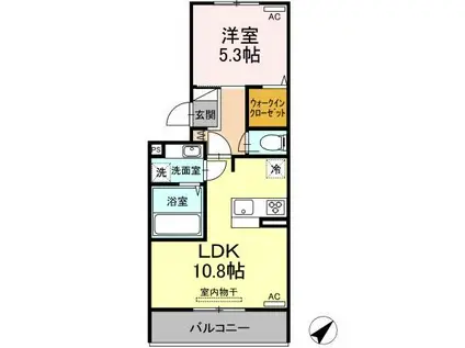 熊本県菊池市 3階建 築5年(1LDK/1階)の間取り写真