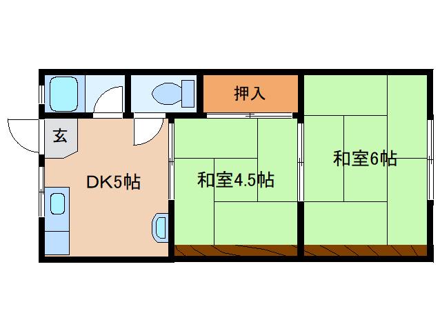 もりた荘(2DK/2階)の間取り写真