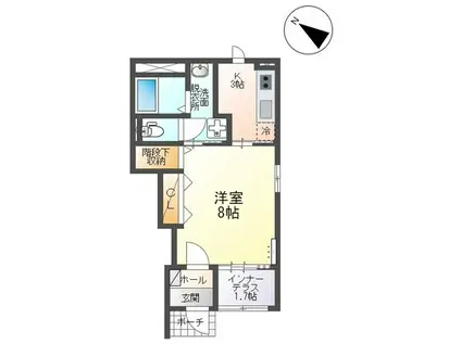 JR常磐線 湯本駅 徒歩68分 2階建 築4年(1K/1階)の間取り写真