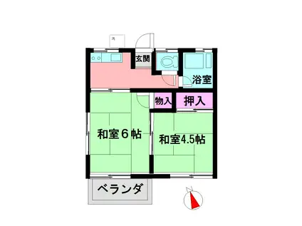 ベルメゾン鴨居(2K/2階)の間取り写真