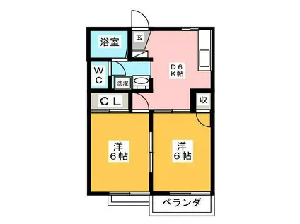 プリメゾン秋留台B棟(2DK/2階)の間取り写真
