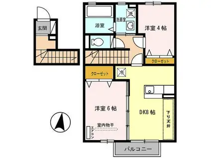 ヴィラパティオA(2DK/2階)の間取り写真