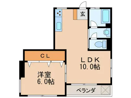 萩ビル(1LDK/3階)の間取り写真