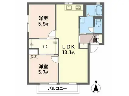 プレヴ・ナンス D(2LDK/1階)の間取り写真