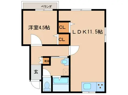 亀川中園アパート(1LDK/2階)の間取り写真