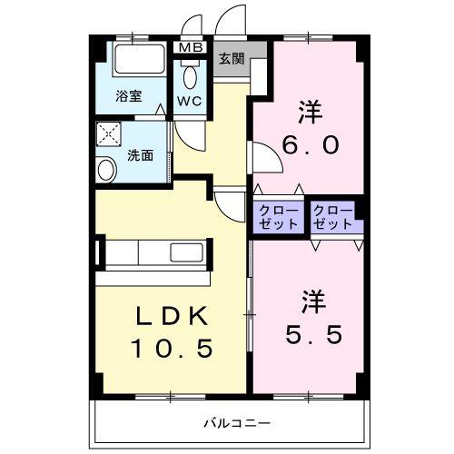 フィネス佐古(2LDK/1階)の間取り写真