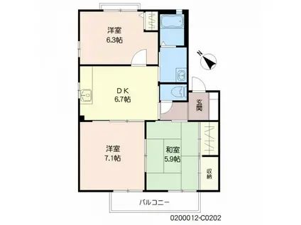 サンハイツ永犬丸 C棟(3DK/2階)の間取り写真