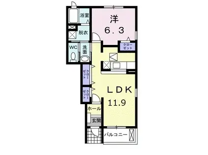 メリディオI(1LDK/1階)の間取り写真