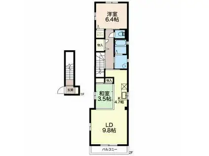 シャトル東町(1LDK/2階)の間取り写真
