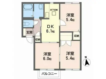 セダープラザB(3DK/1階)の間取り写真