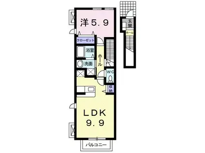 ニューヤマジII(1LDK/2階)の間取り写真