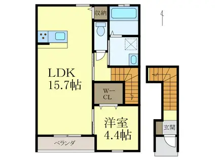 クラウンハイツ砂山南IV(1LDK/2階)の間取り写真
