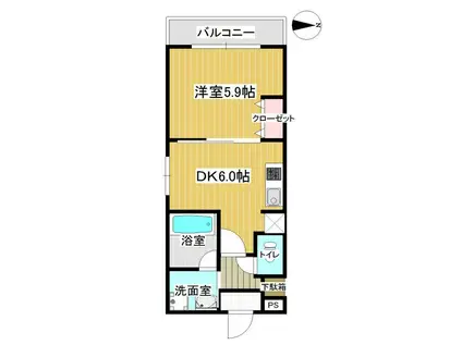 BRILIA COURT 丹波橋(1DK/1階)の間取り写真