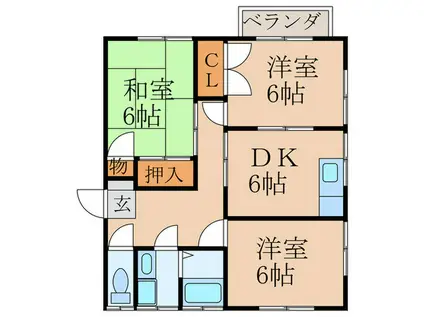 オールドビレッジB棟(3DK/1階)の間取り写真