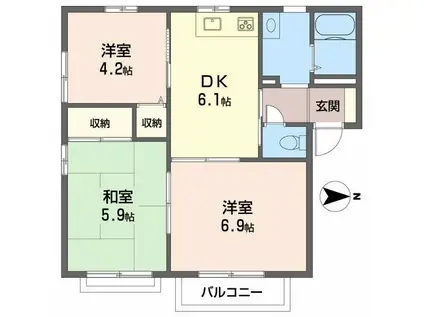シャトレ庄内 A棟(3DK/1階)の間取り写真