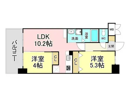 コンダクトレジデンスHIGUCHIMACHI(2LDK/4階)の間取り写真