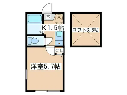 カレッジパーク向ヶ丘遊園(1K/2階)の間取り写真