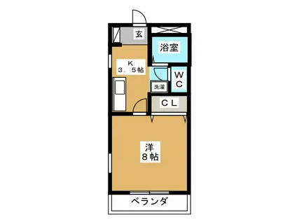 ウッド・ヴィレッジ(1K/1階)の間取り写真