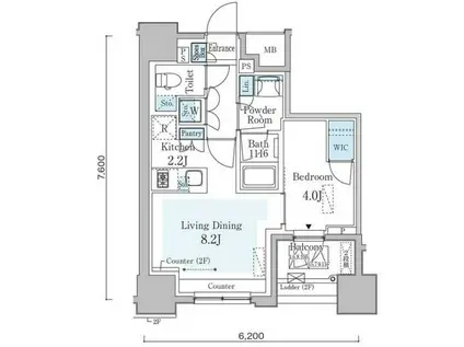 グランパセオ横濱関内プレミアム(1LDK/5階)の間取り写真