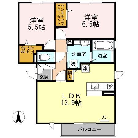 クレールB棟(2LDK/3階)の間取り写真