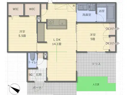 グラン・リュミエール(2LDK/1階)の間取り写真