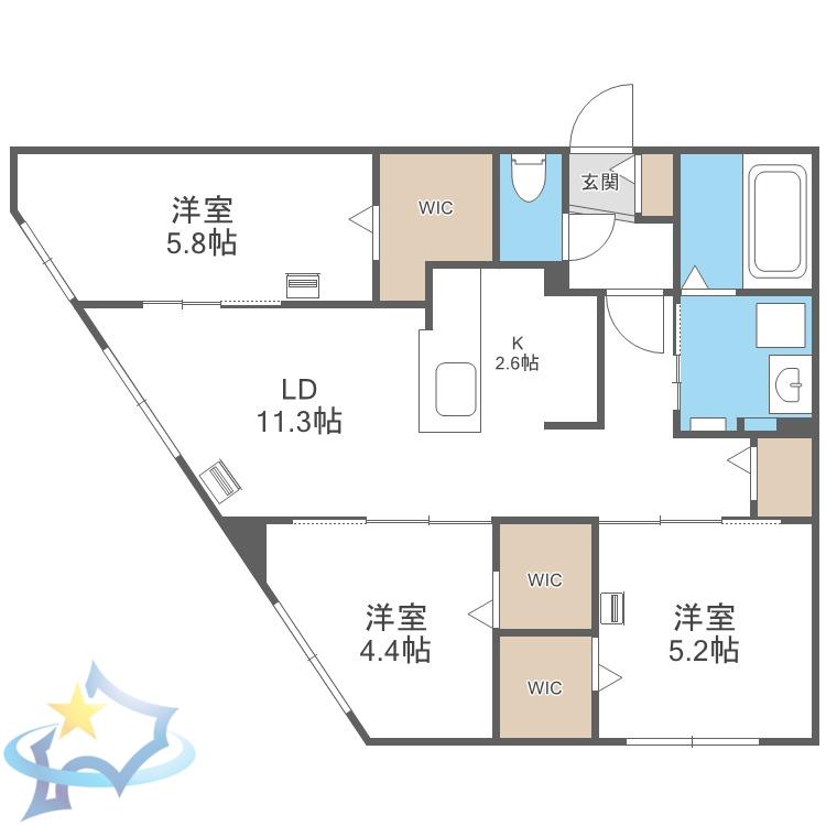 ラグランジュ円山(3LDK/1階)の間取り写真