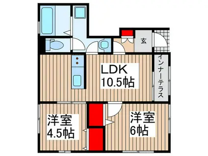 リーブルファイン東武動物公園駅(2LDK/1階)の間取り写真