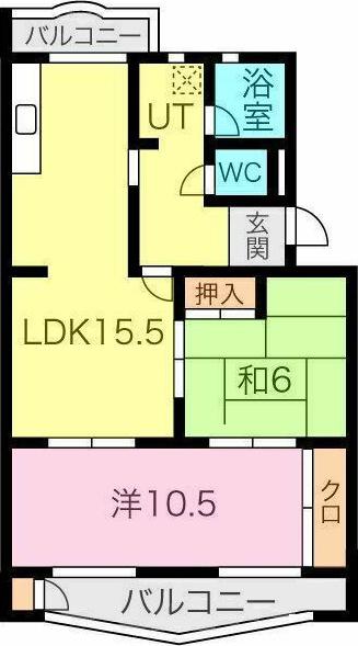 プラザフェニックス千鳥ヶ丘A(2LDK/3階)の間取り写真
