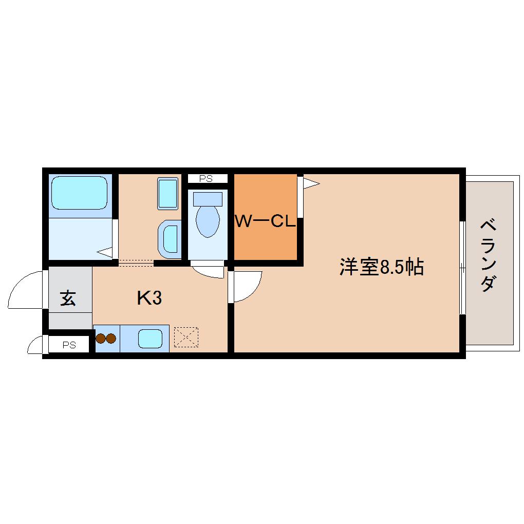 サンロイヤルI(1K/2階)の間取り写真
