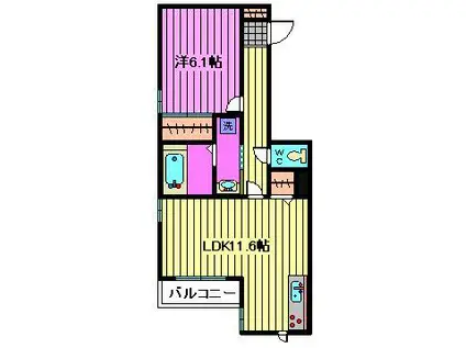 VILLA OMIYA(1LDK/2階)の間取り写真