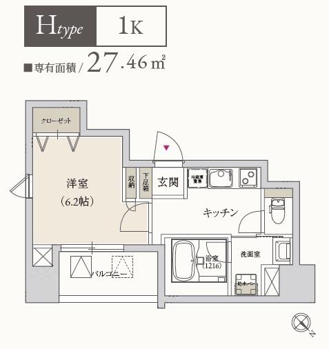 プライマル月島(1K/3階)の間取り写真