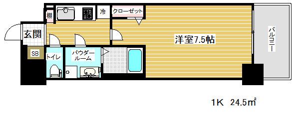 レジュールアッシュ神戸元町(1K/4階)の間取り写真