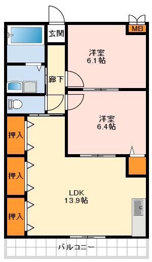 サンライズ(2LDK/2階)の間取り写真
