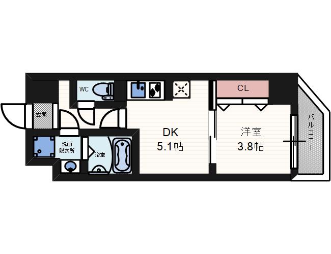 ARCA九条(1DK/7階)の間取り写真