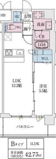 スプランディッド天王寺サウス(1LDK/5階)の間取り写真