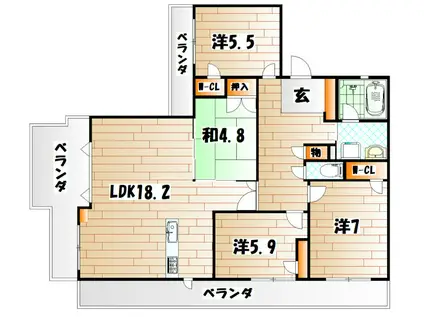 サンライフ勝山公園セントラルシティ(4LDK/10階)の間取り写真