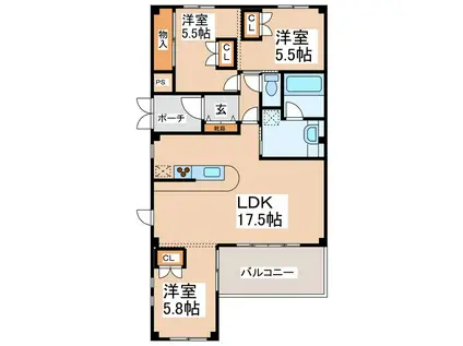 BRANDNEWCITY2 F棟(3LDK/3階)の間取り写真