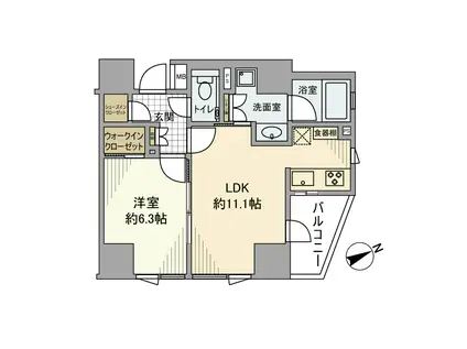 ディアクオーレ白金高輪(1LDK/6階)の間取り写真