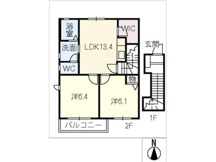 OKADA HAUSE G棟(2LDK/2階)の間取り写真
