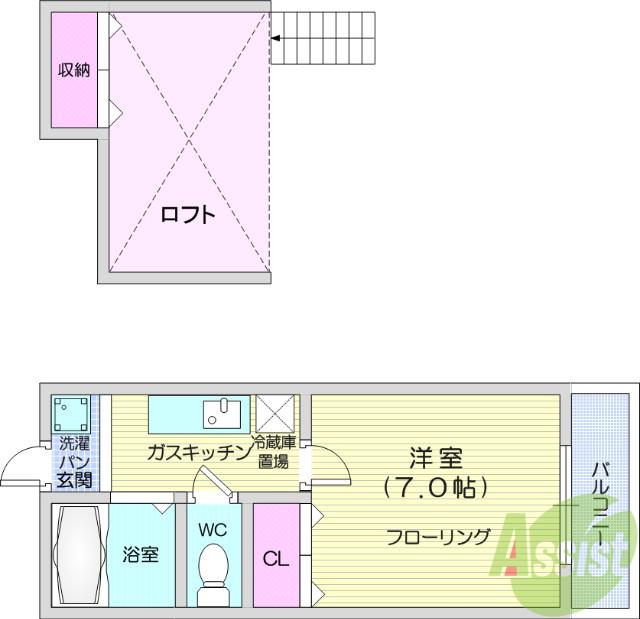 アーバンシティ堤町(1K/2階)の間取り写真