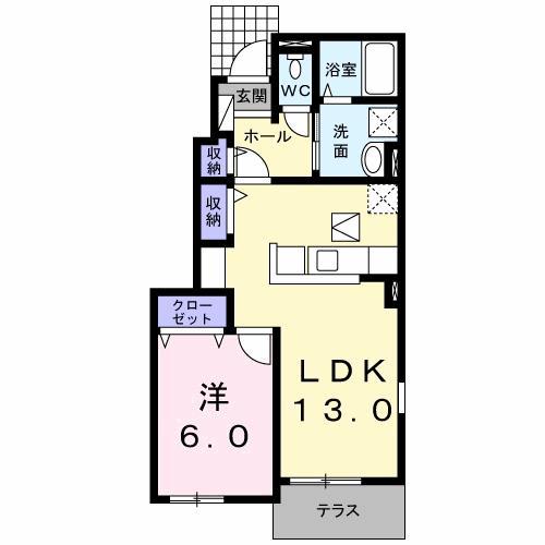 プリムローズ南浜B(1LDK/1階)の間取り写真