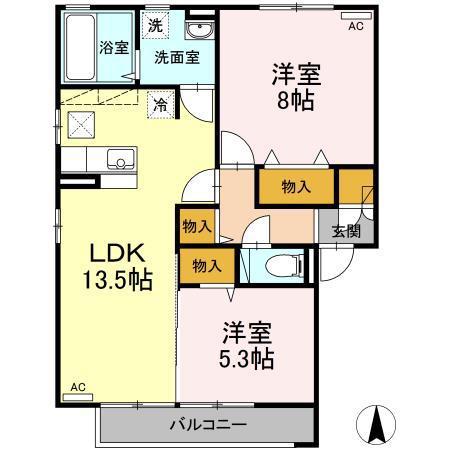 グレースフィールドD(2LDK/1階)の間取り写真
