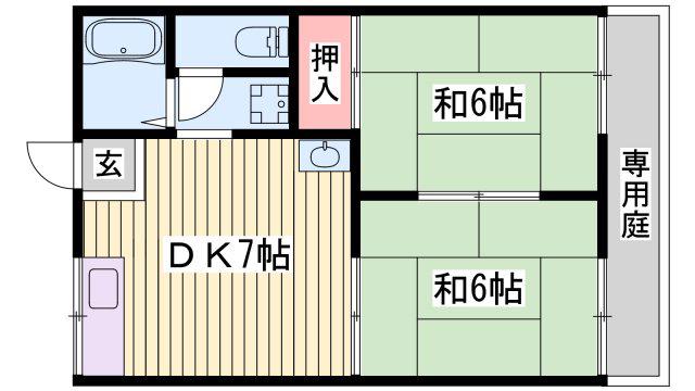 ハイツ野々上(2DK/1階)の間取り写真
