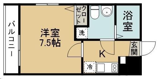 BAAN宮城野原(1K/4階)の間取り写真