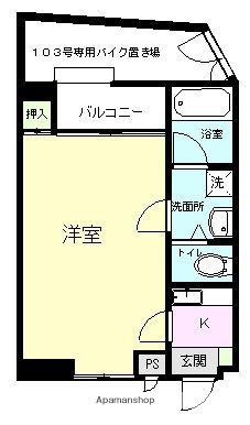 ローズマンション友丘(1K/1階)の間取り写真