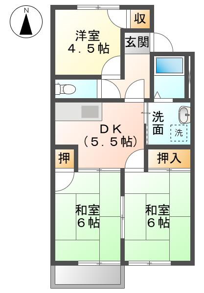 ドミール月丘(3DK/1階)の間取り写真