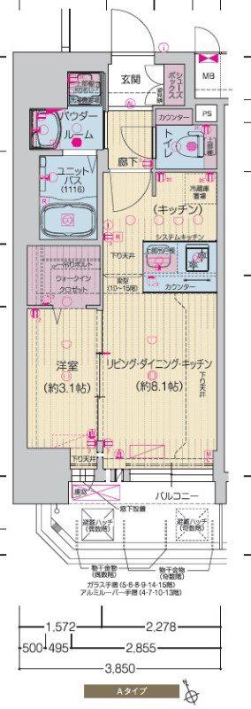 プレサンスNAGOYA覚王山(1LDK/12階)の間取り写真