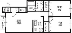 アヴニールII (2LDK/2階)の間取り写真