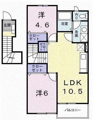 プリムローズB 202(2LDK/2階)の間取り写真